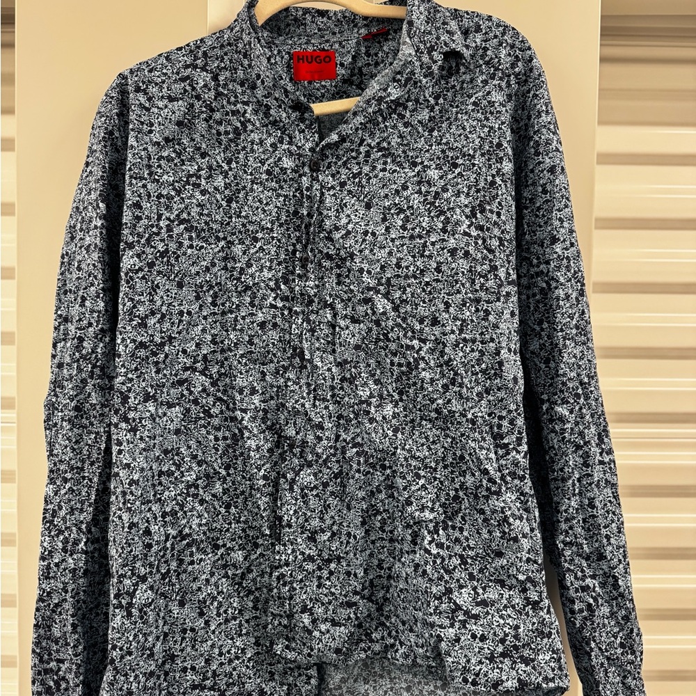 Hugo  Blue Patterned dress shirt Shirt - Picture 3 of 3